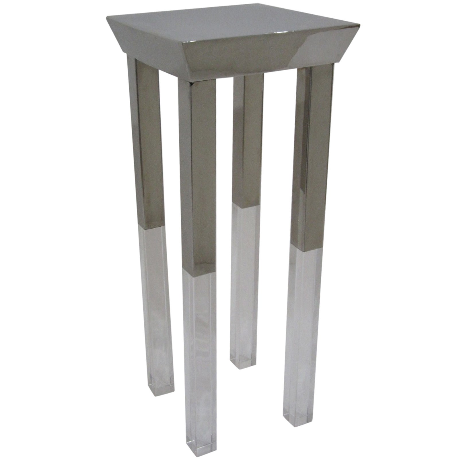 Polished Steel and Lucite Side Table Manner of Charles Hollis Jones