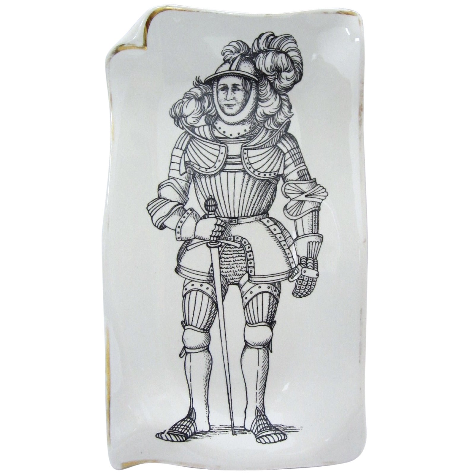 Porcelain Turned-Edge Plate with Design by Piero Fornasetti for Felice Galbiati For Sale