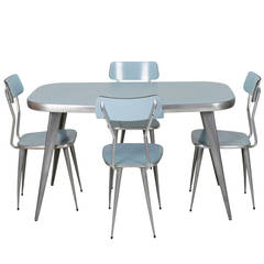 Ernest Race Aluminum and Powder Blue Laminate Dining Set