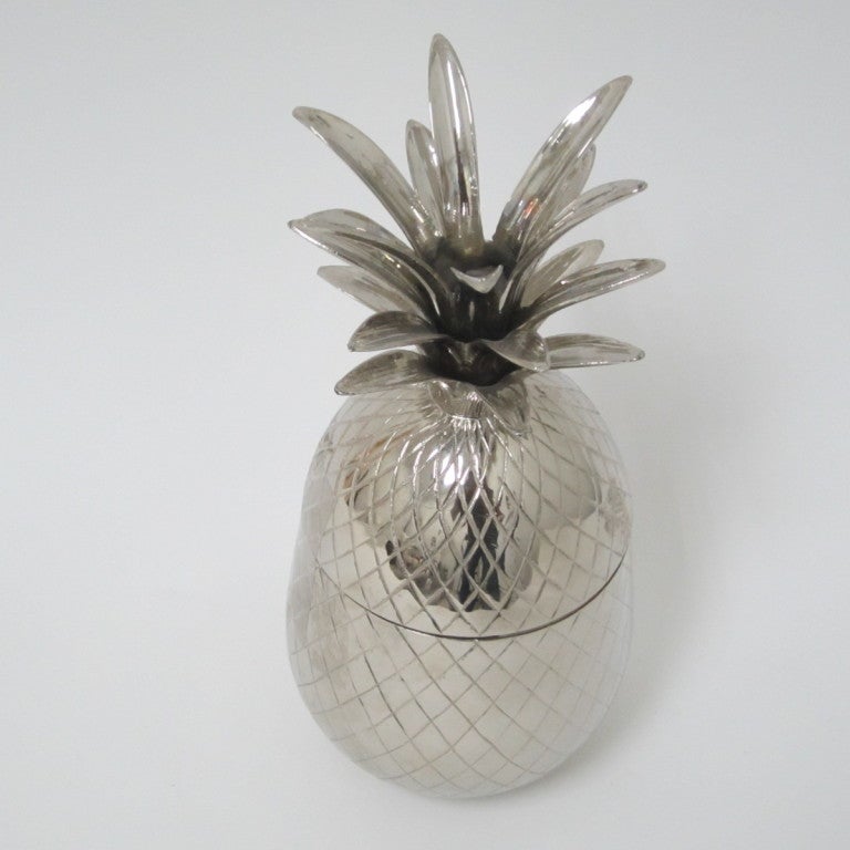 20th Century Nickeled Diamond Etched Pineapple Canister/ Ice Holder