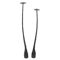 Pair of Hand Wrought Iron Candlesticks