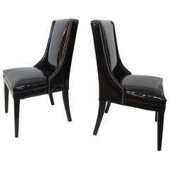 Pair of Mid-Century Patent Leather Chairs with Brass Tacks