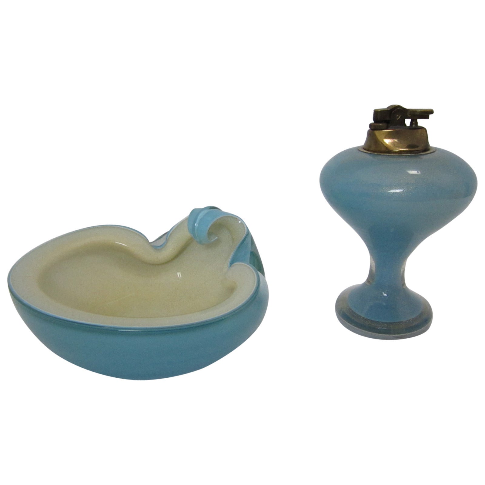 Alfredo Barbini Handblown Murano Glass Two Part Smoke Set For Sale