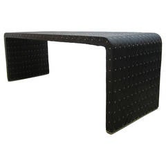 Vintage Woven Leather Studded Bench by Larry Laslo