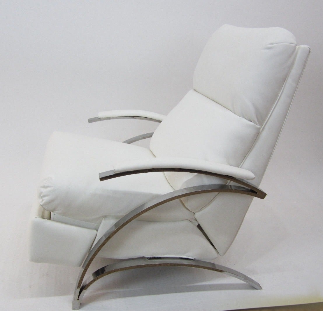 Polished Milo Baughman Sculptural Steel-Frame Reclining Lounge Chair