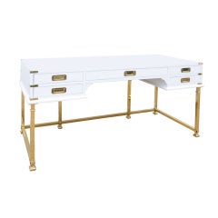 Polished Brass & Lacquered Campaign Desk