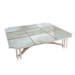 Large Nine-Panel Églomisé Mirrored Top Cocktail Table with Lacquered Base