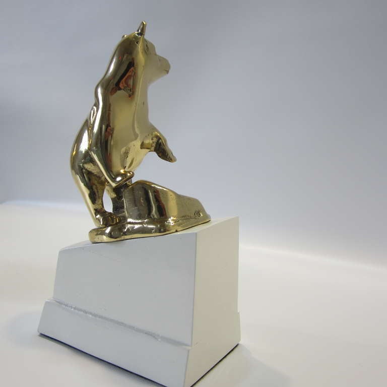 Polished Brass Bull and Bear Bookends on Lacquered Blocks For Sale 1