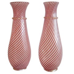 Two Dino Martens for A. Toso Mid Century Murano Filigrana Vases