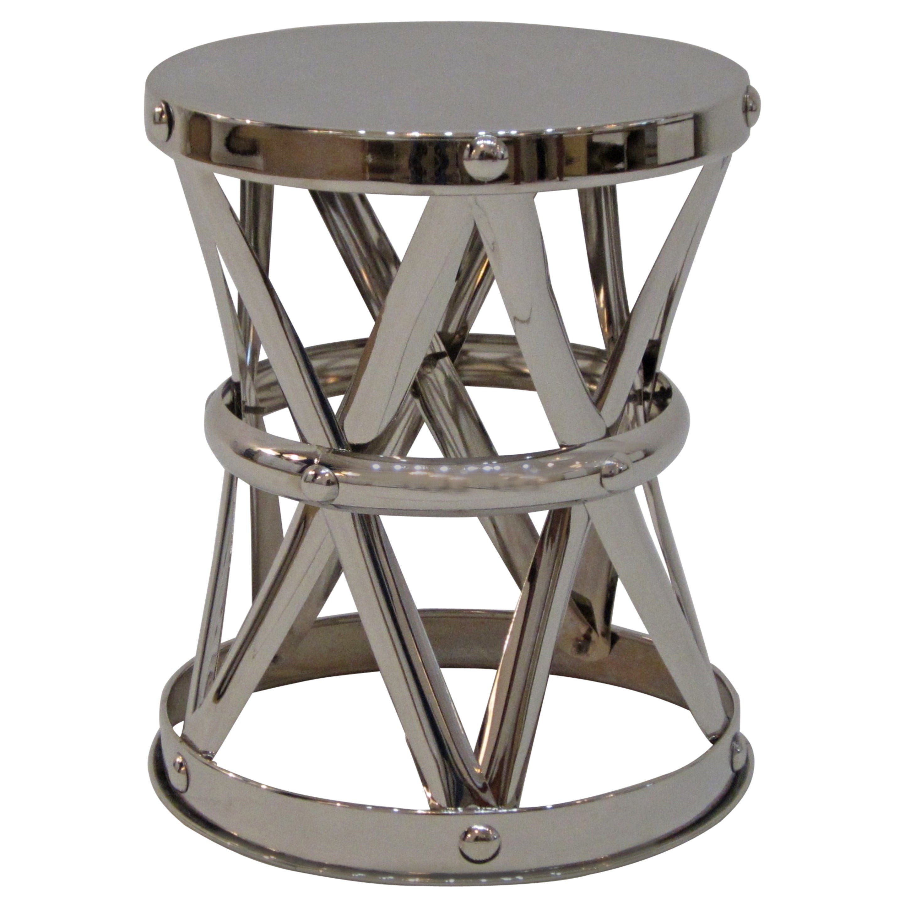 Mid-century Nickel X-Frame Garden Stool/ Side Table  For Sale