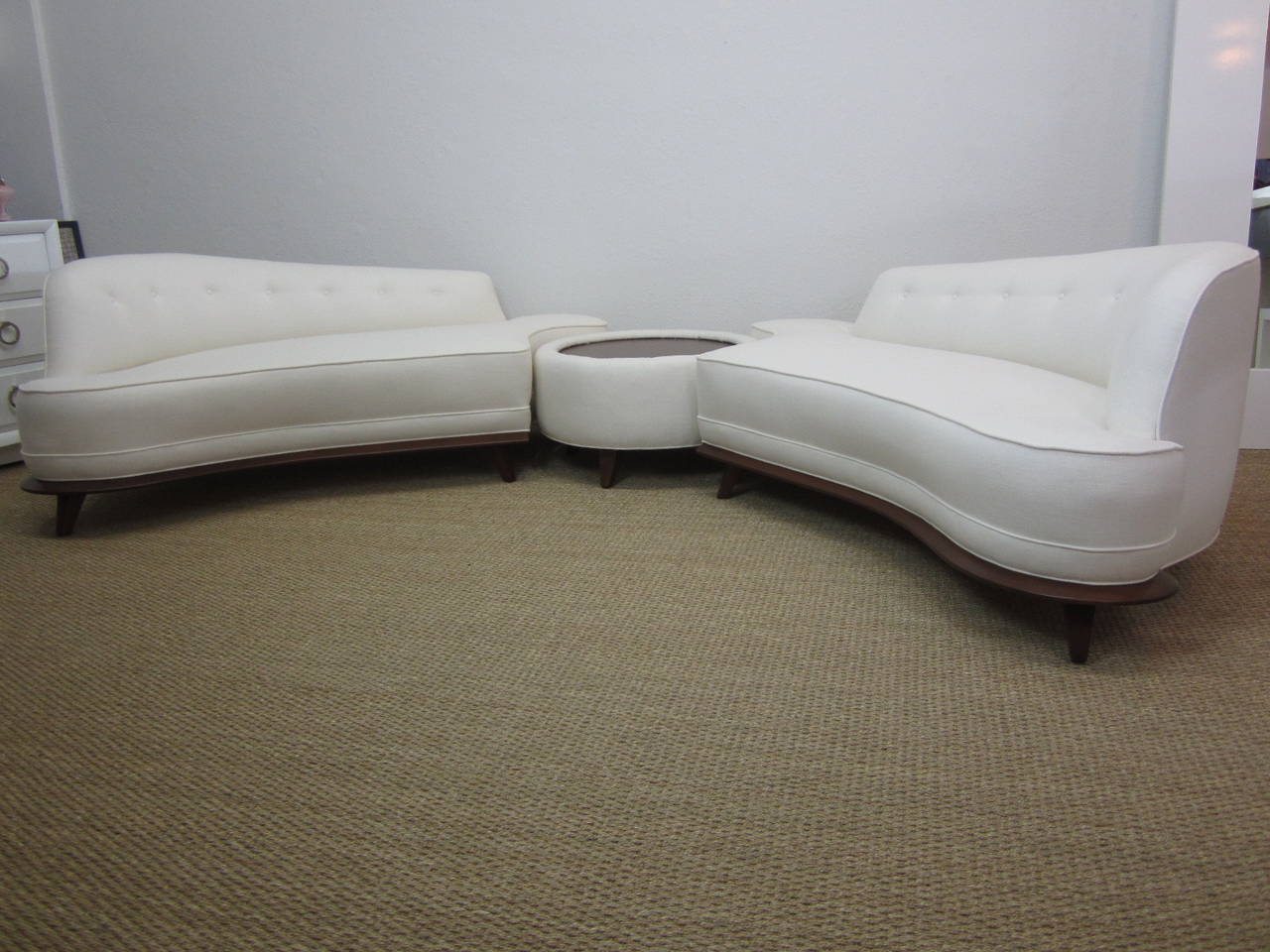 Sinuous Three-Part Midcentury Sofa with Upholstered Center Table 4
