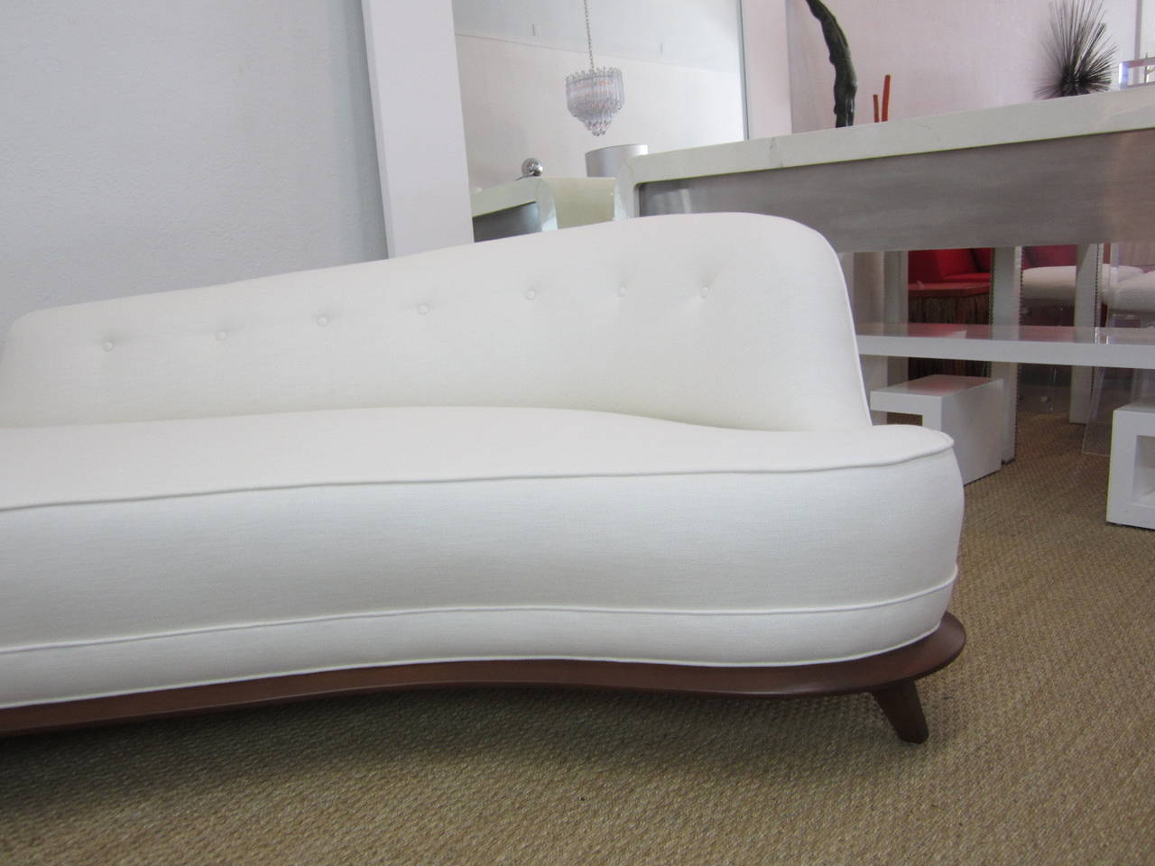 Sinuous Three-Part Midcentury Sofa with Upholstered Center Table In Excellent Condition In Miami, FL