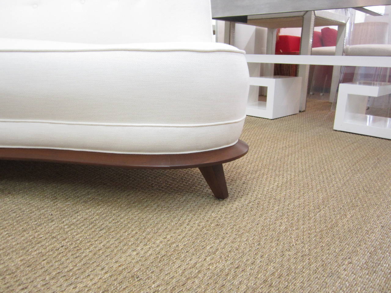 American Sinuous Three-Part Midcentury Sofa with Upholstered Center Table
