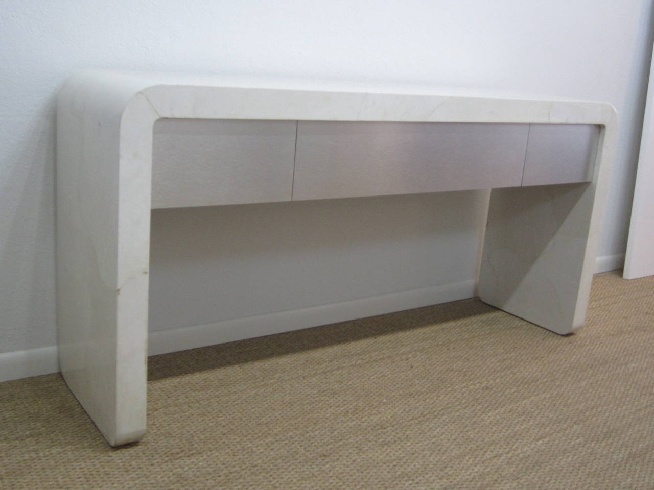 Karl Springer Lacquered Goatskin and Brushed Steel Console Table  2