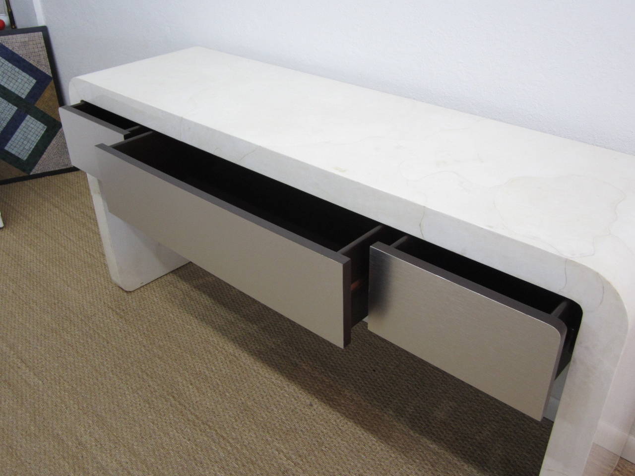 Karl Springer Lacquered Goatskin and Brushed Steel Console Table  5