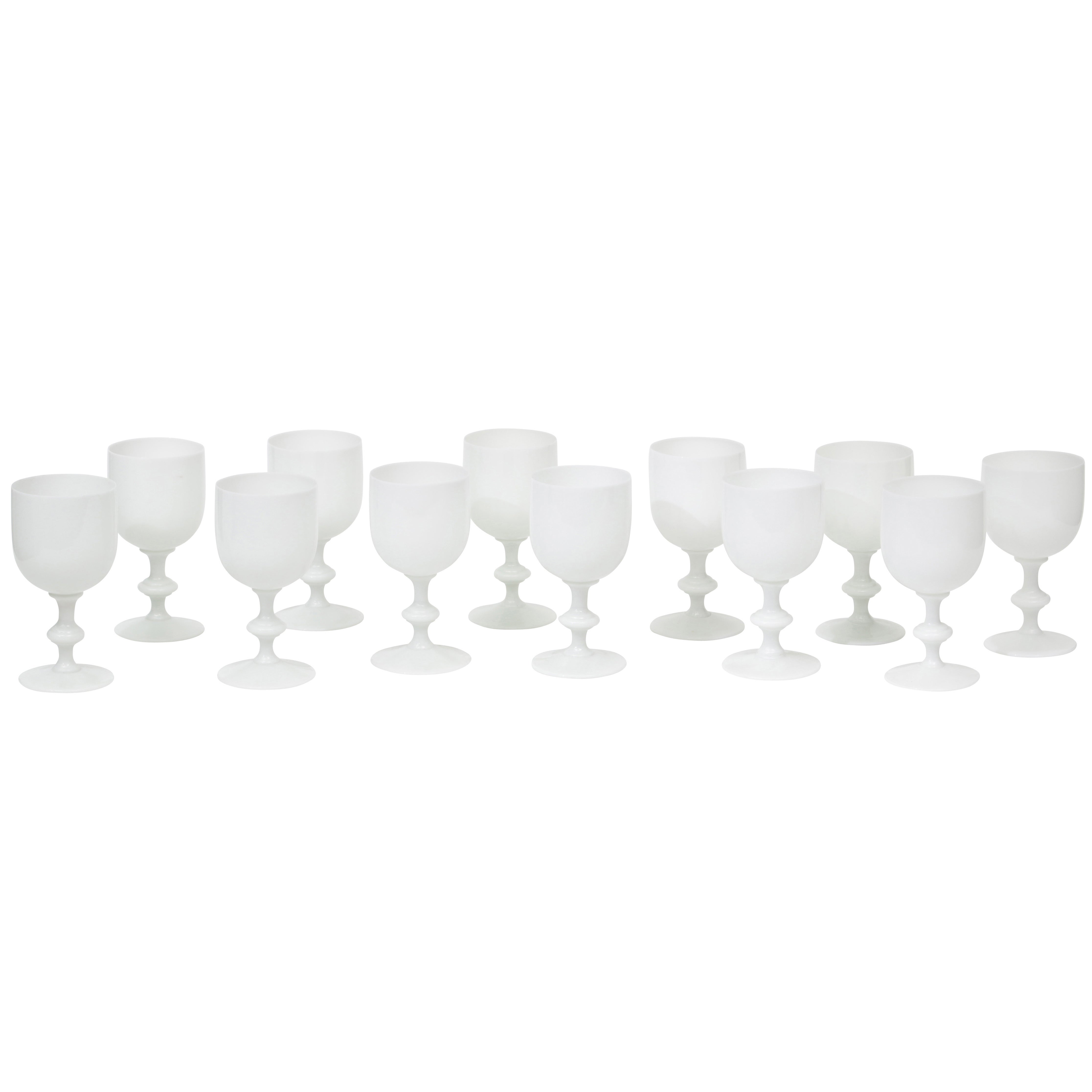  Set of 12 French Handblown Opaline Wine Goblets by Portieux Vallerysthal