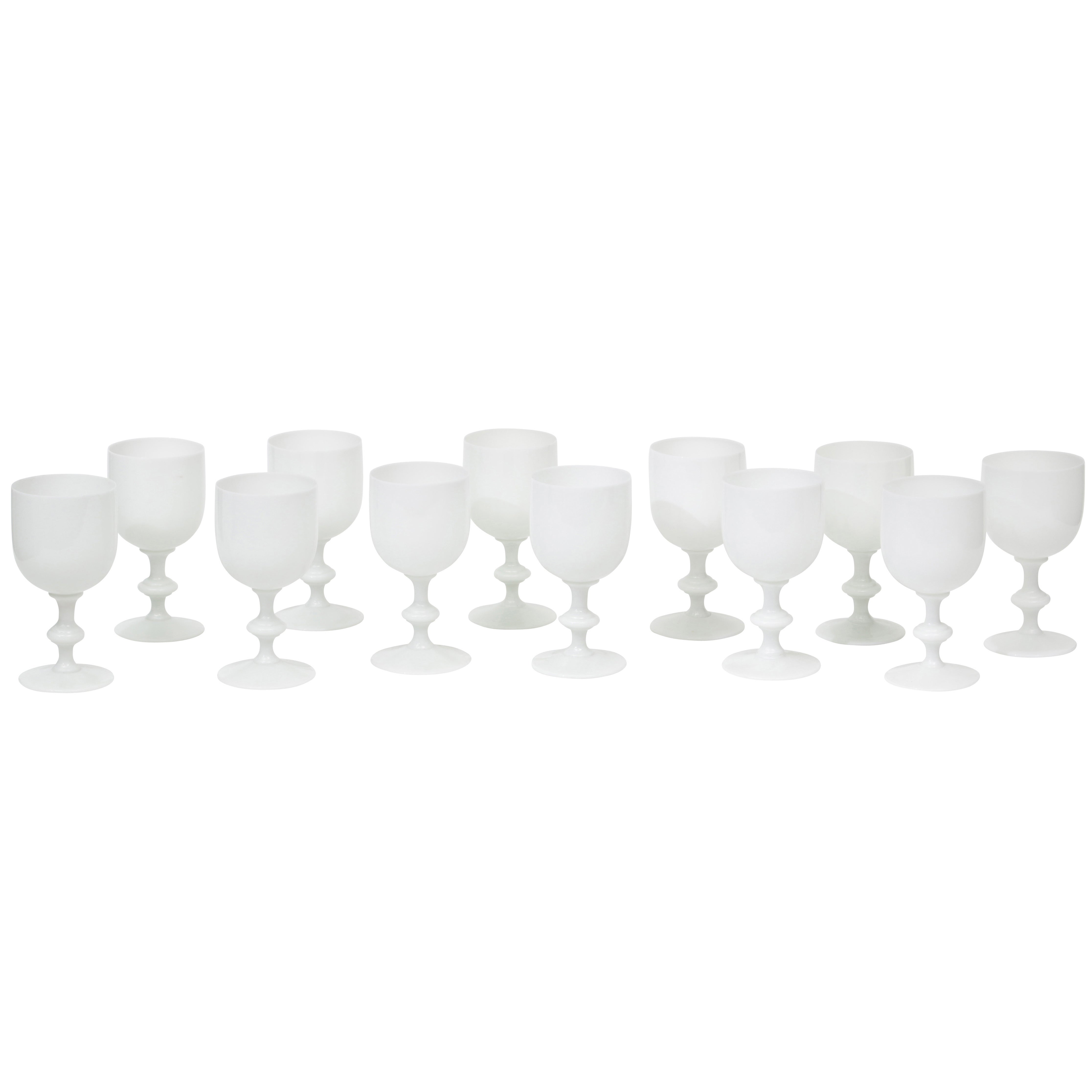 Set of 12 French Handblown Opaline Wine Goblets by Portieux Vallerysthal