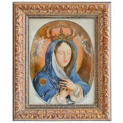 19th Century Italian Reverse Painted Glass of Santa Maria Della Modestia