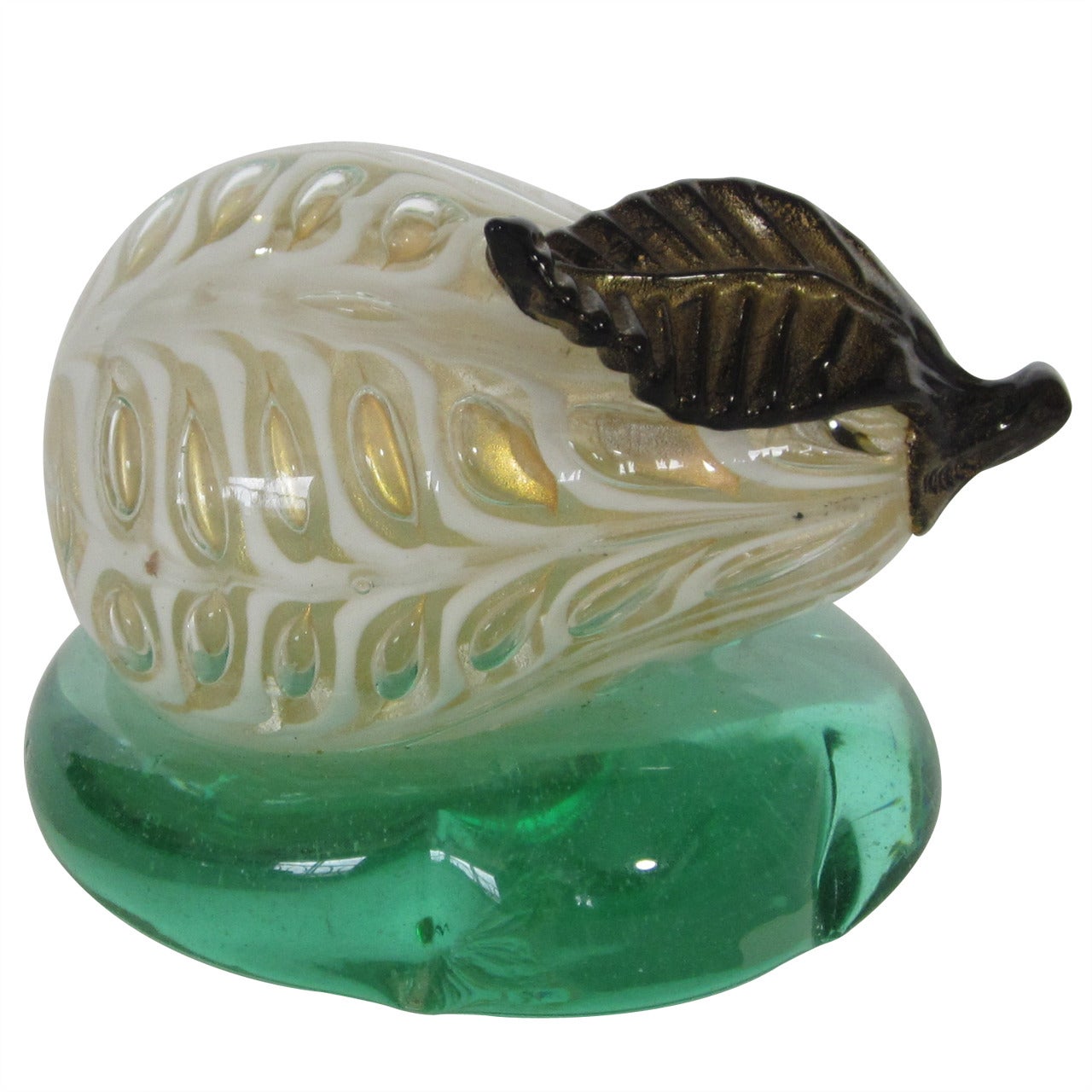 Ercole Barovier Hand Blown Murano Glass Grafitto Pear Paperweight