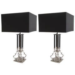 Pair of Scrolled Metal Four-Column Lamps
