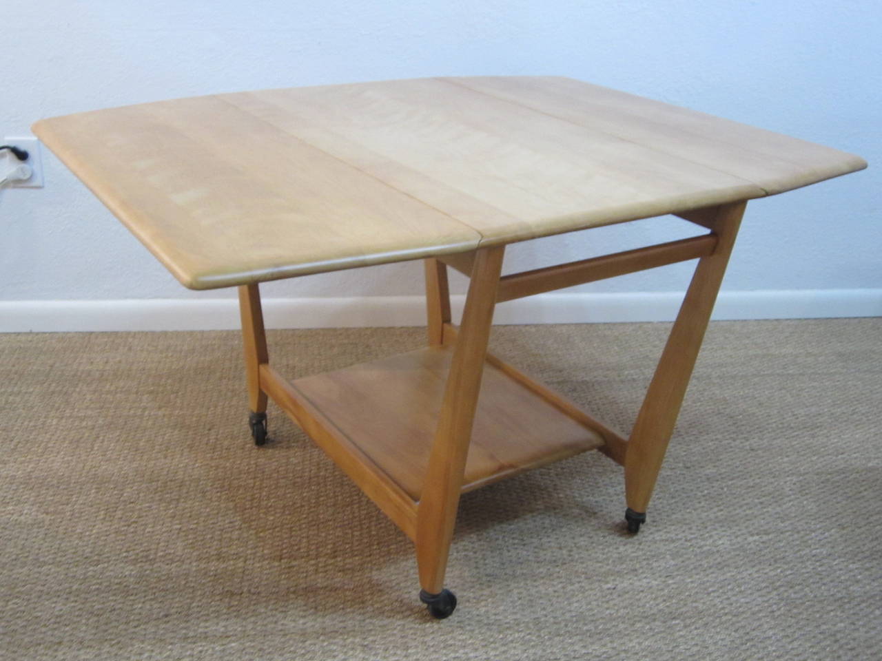 Mid-20th Century Heywood Wakefield Maple Drop Leaf Table with Inverted Sides For Sale