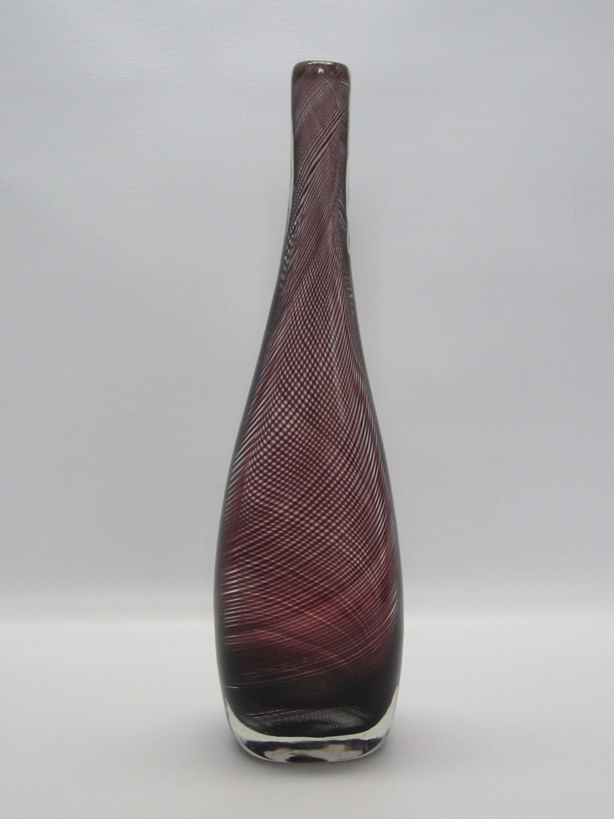 Exquisite tall neck handblown striped vase with original sticker on bottom.