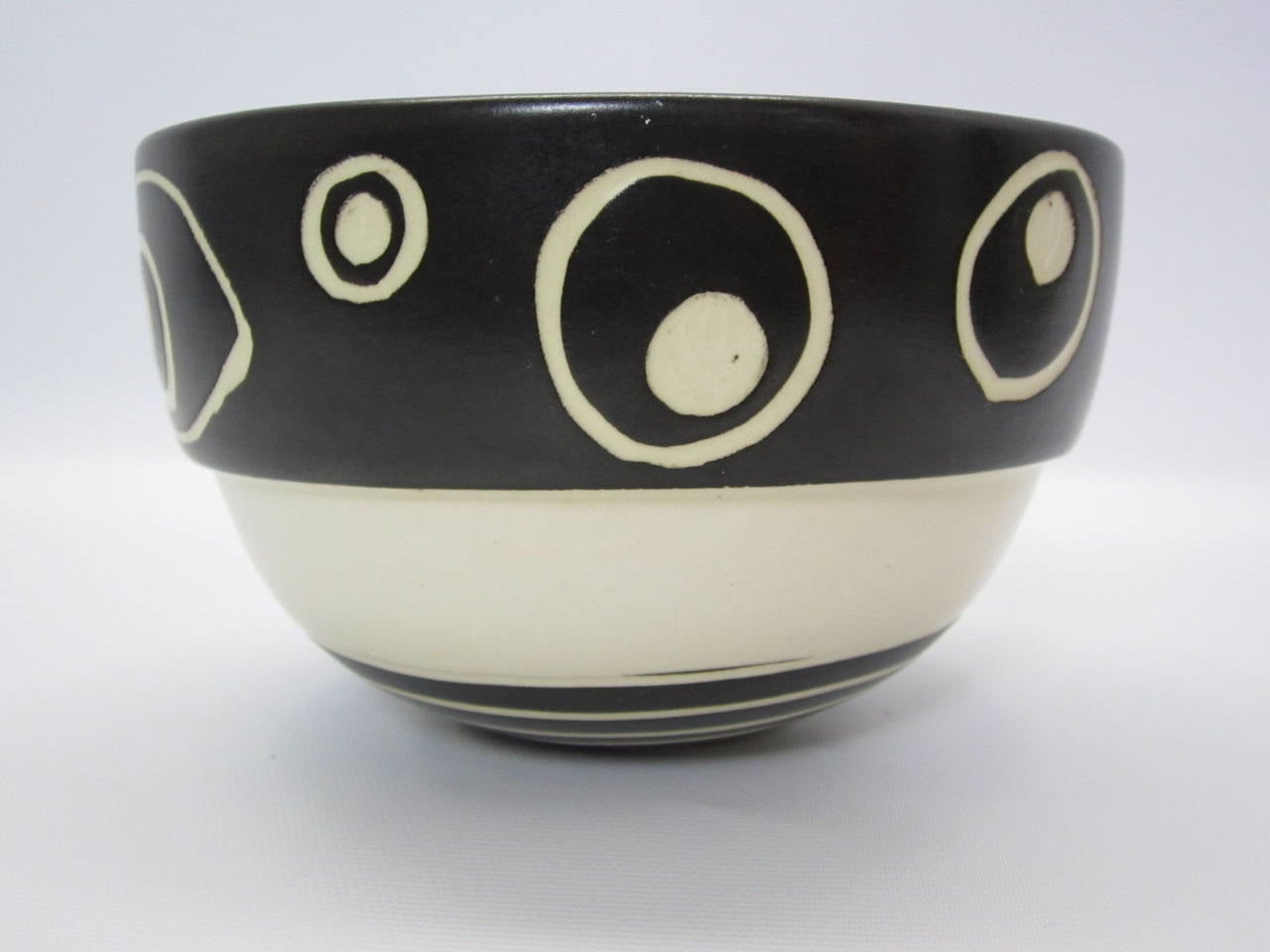 Ken Edwards Mexican pottery bowl. A diminutive bowl with black and white spiral design from his 1991 collection. Signed and dated 1991.