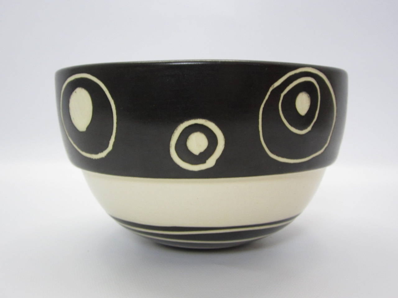 Mexican Black and White Ceramic Art Pottery Bowl by Ken Edwards