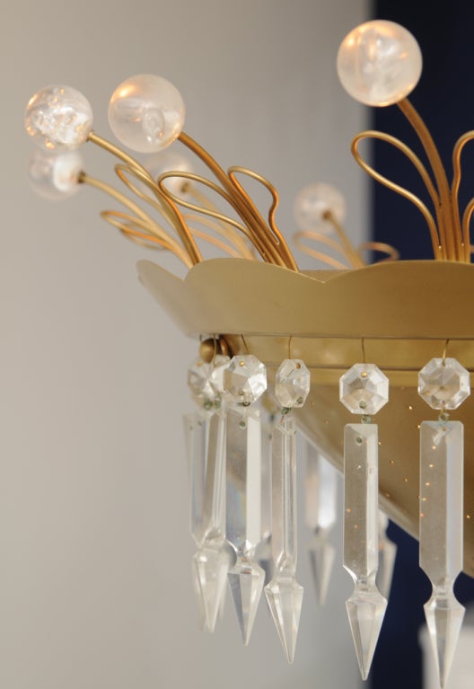 Mid-Century Modern Brass and Lucite Whimsical Chandelier