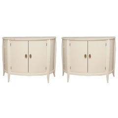 Pair of Marble Top Demi Lune Commodes