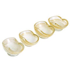 Four Salviati Hand Blown Lattimo Murano Glass Salt Cellars