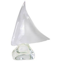 Large Handblown Murano Glass Ship Sculpture on Heavy Glass Base