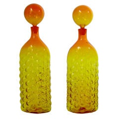 Rare Pair Blenko Bubble Glass Decanters with Stoppers