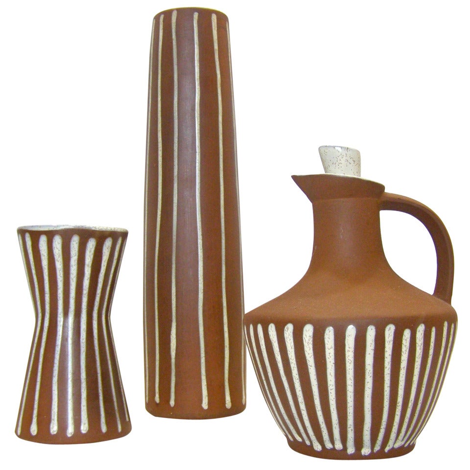 Three-Piece Grouping of Roche Pottery, France, 1960s