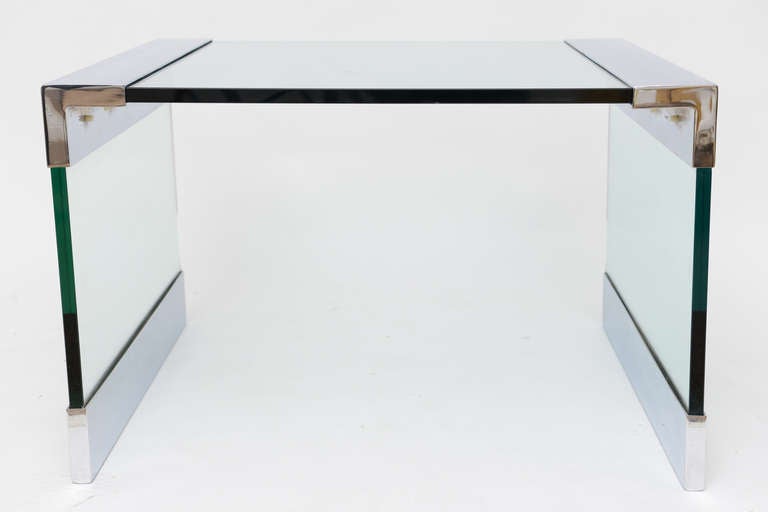 Italian Side Table in Polished Steel and Glass by Pace Collection, Italy, 1970s