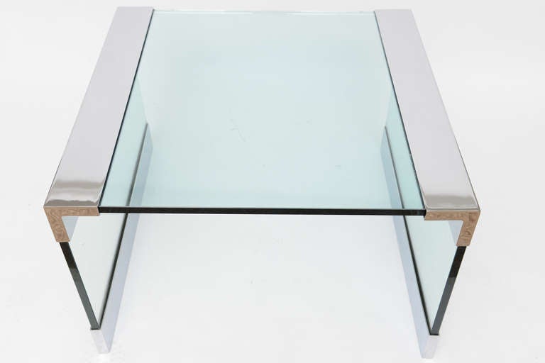 Side Table in Polished Steel and Glass by Pace Collection, Italy, 1970s 3