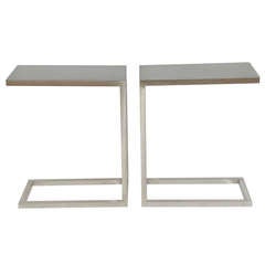 Pair of Brushed Steel Cantilevered Side Tables