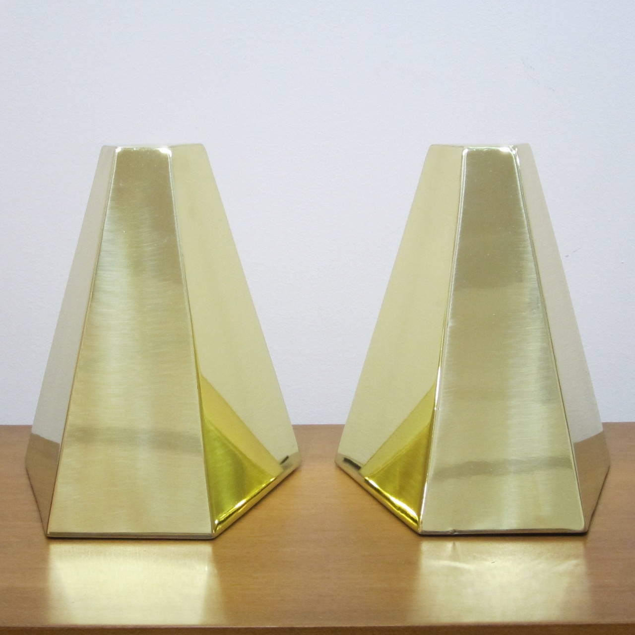 Pair of Brass Pyramid Bookends at 1stdibs