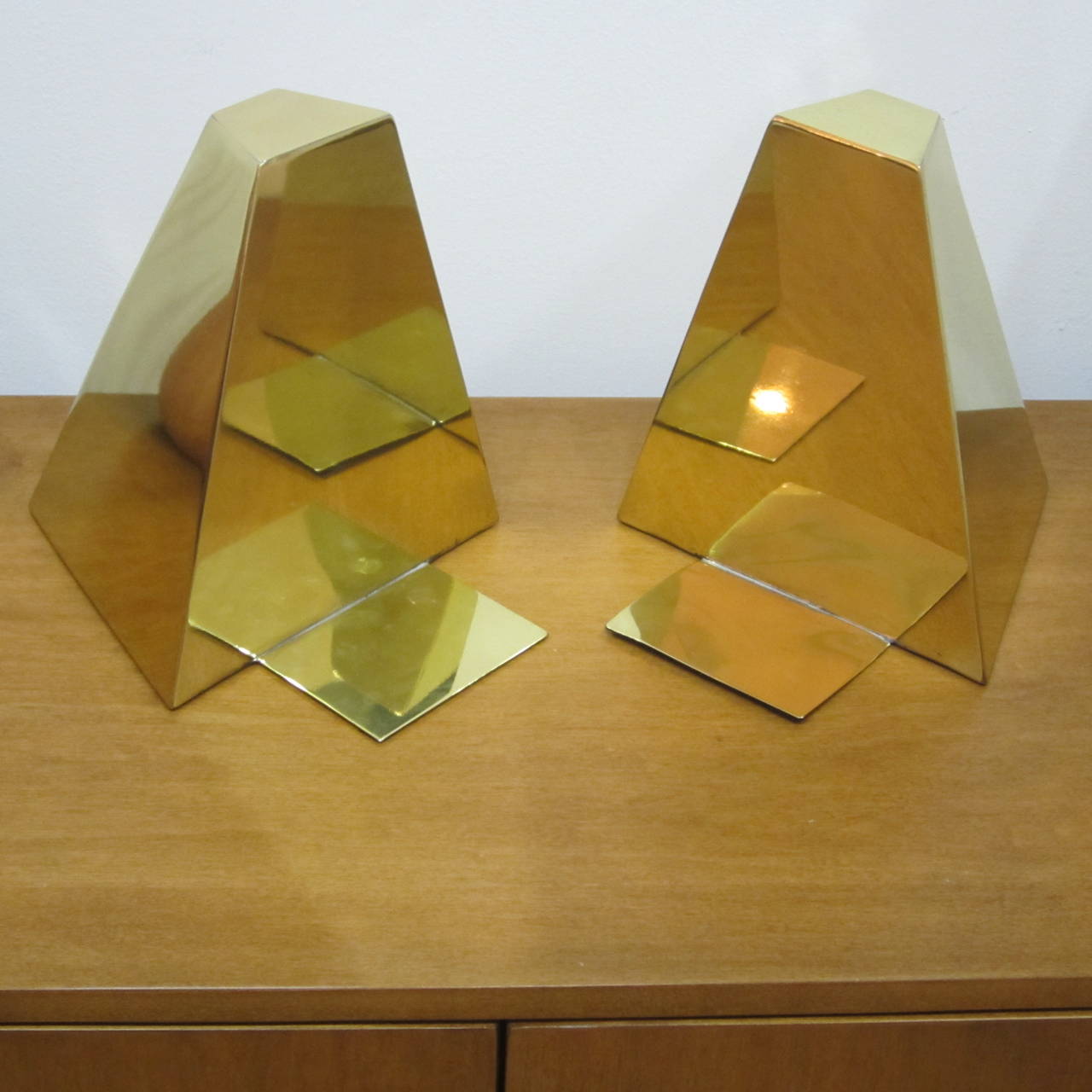 Pair of Brass Pyramid Bookends at 1stdibs