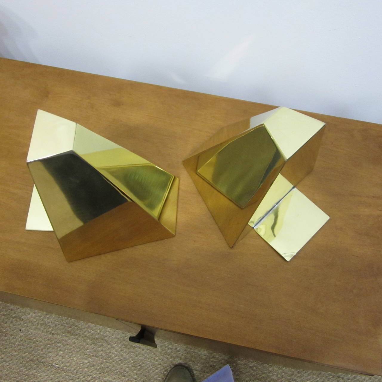 Pair of Brass Pyramid Bookends at 1stdibs
