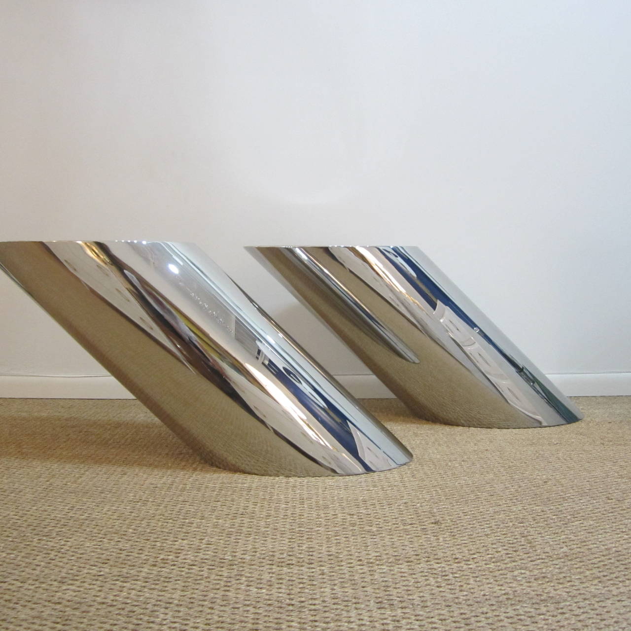 Pair of J. Wade Beam for Brueton Polished Steel Zephyr Tables For Sale 1