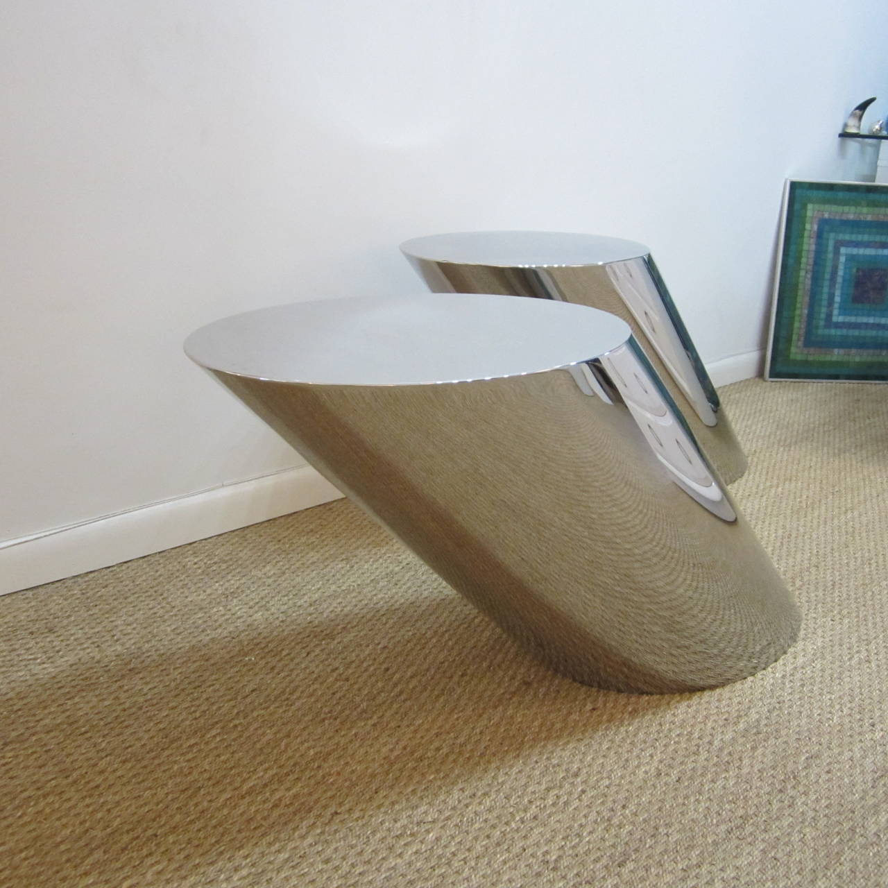 Mid-Century Modern Pair of J. Wade Beam for Brueton Polished Steel Zephyr Tables For Sale