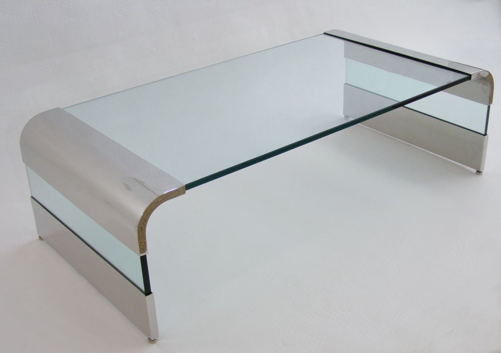 Pace Steel and Glass Waterfall Cocktail Table