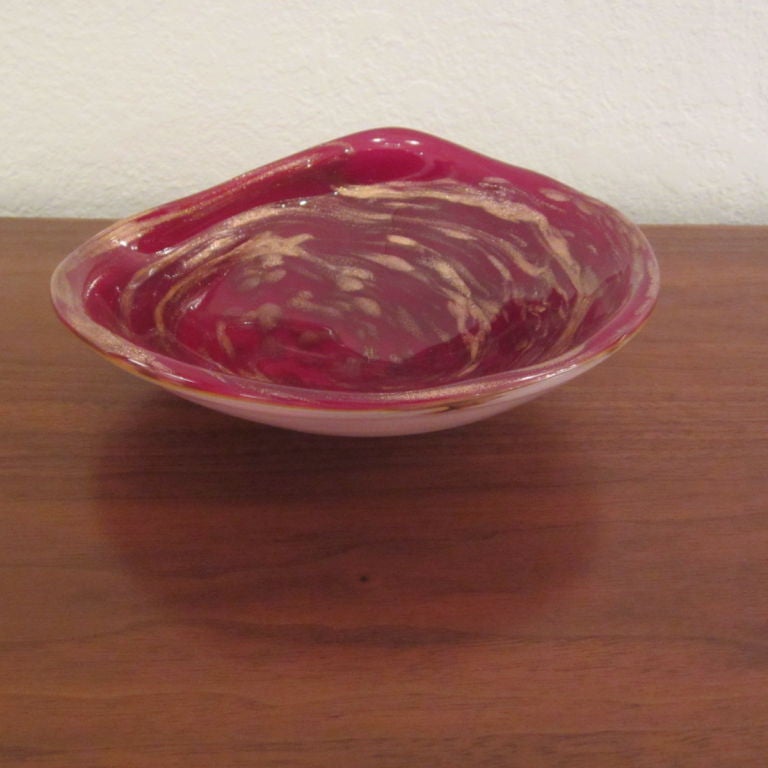 Italian Murano Glass Folded Dish with Copper Leafing