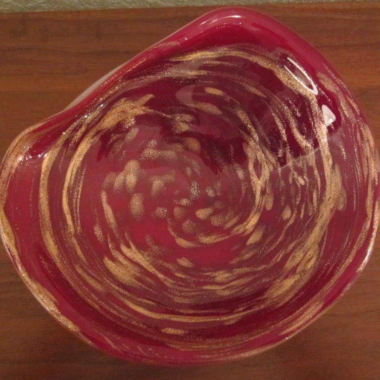 20th Century Murano Glass Folded Dish with Copper Leafing