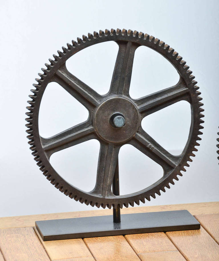 French Collection of Soild Bronze Gears on Metal Display Stands