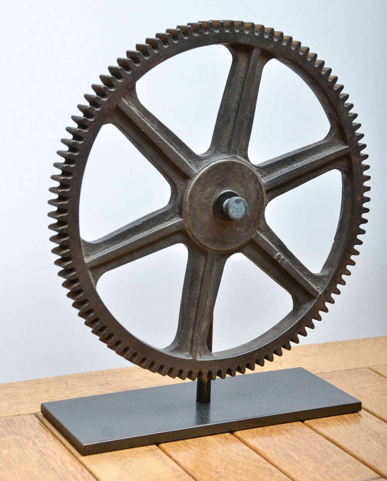 Collection of Soild Bronze Gears on Metal Display Stands In Excellent Condition In New York City, NY