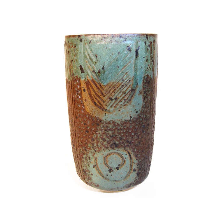 Mid-Century Modern Incised Pottery Vase by Marguerite Wildenhain For Sale