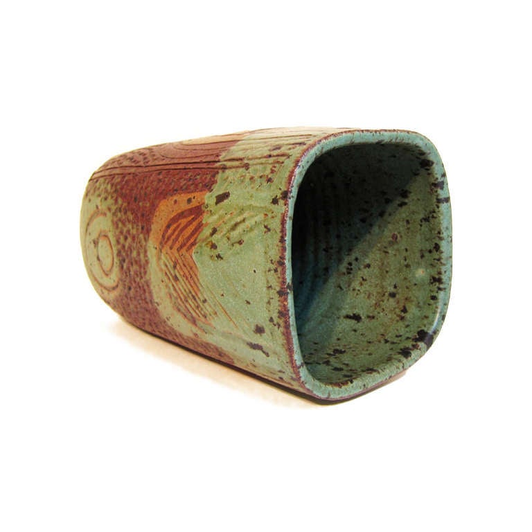 Glazed Incised Pottery Vase by Marguerite Wildenhain For Sale
