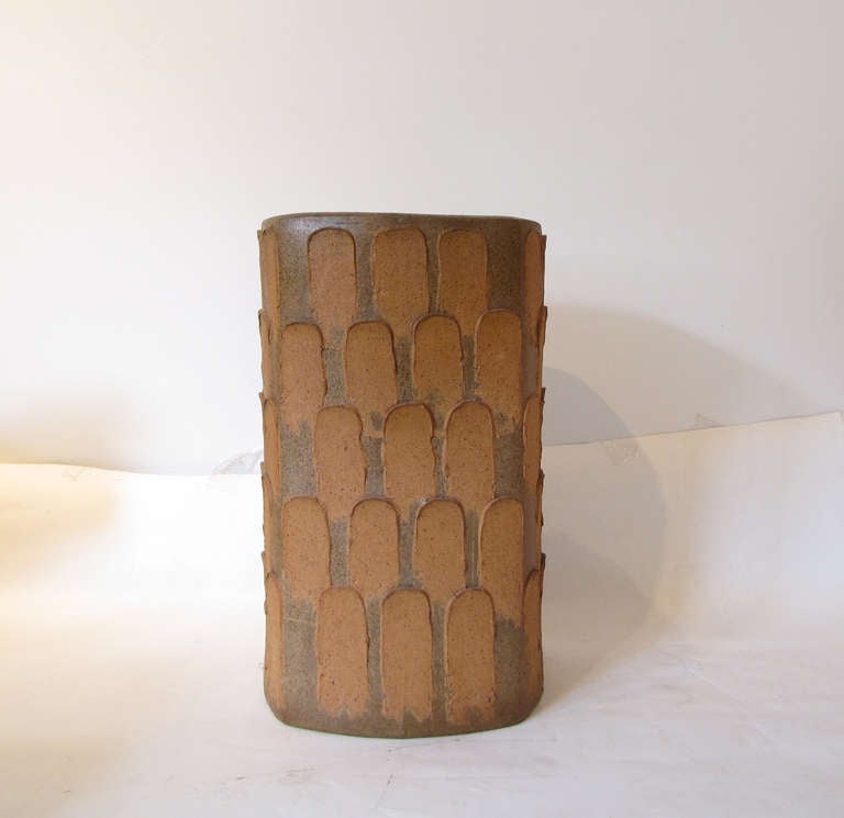 Vintage floor vase or planter by David Cressey in Thumb Leaf pattern for Architectural Pottery, California.